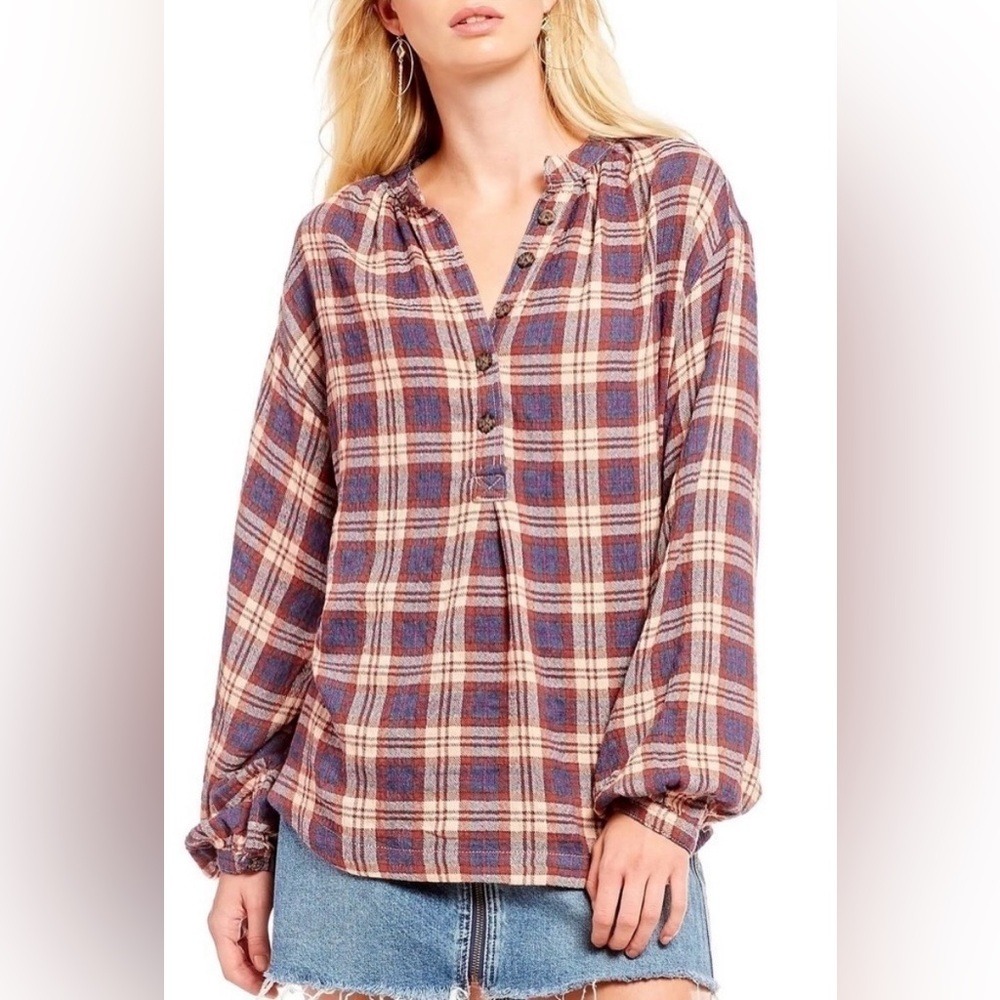 Free People Northern Bound Plaid Pullover Tunic